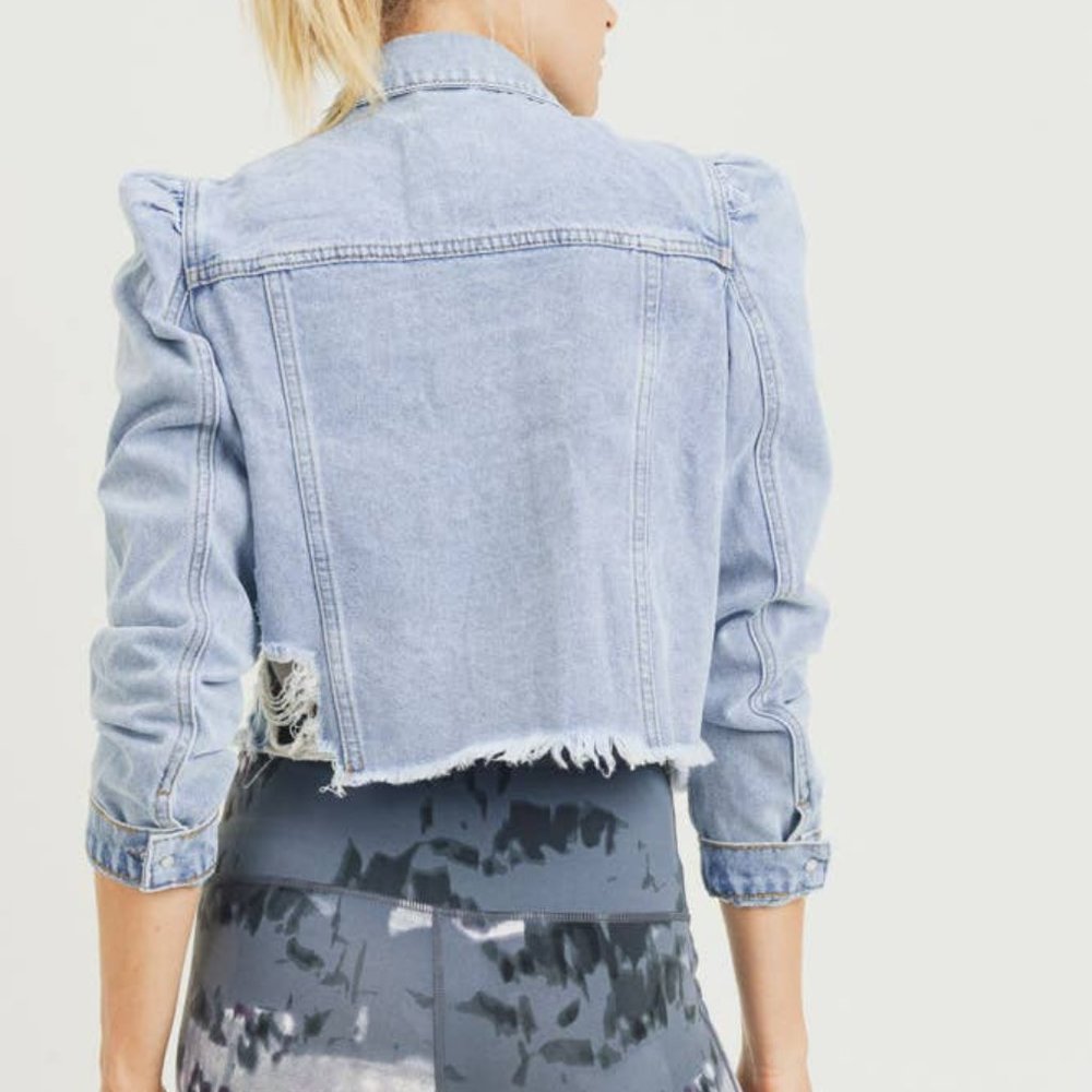 Mono B Puffed Cropped  Denim Jacket - Picture 2 of 12